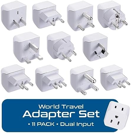 Ceptics World Travel Adapter Set - 2 in 1 USA to Europe, Asia, Africa, India, Japan, Australia, Brazil, China, Israel and more - 11 Pack - Safe Grounded - Works with Cell phones, Laptops, Chargers