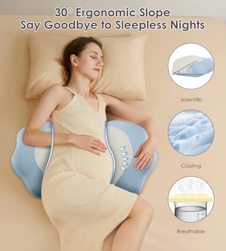 Pregnancy Pillows for Sleeping, Memory Foam Maternity Pillow Support for Back Belly HIPS, Adjustable Travel Wedge Pillow for Pregnant Women, Side Spleeping Pregnant Pillows with Cooling Pillowcase