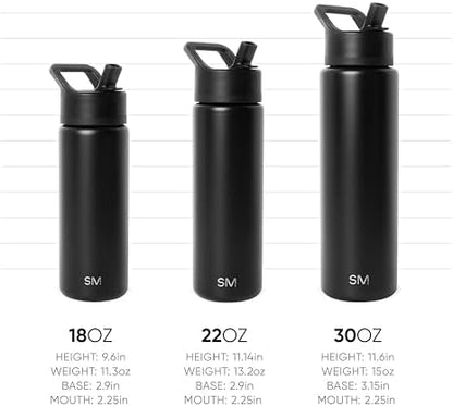 Simple Modern Water Bottle with Straw Lid | Vacuum Insulated Stainless Steel Metal Thermos | Reusable Leak Proof BPA-Free Flask for Sports Gym | Summit Collection | 30oz, Midnight Black