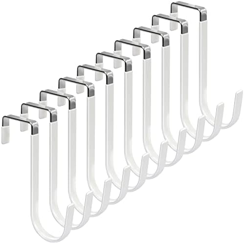 FYY Over The Door Hooks, 10 Pack Door Hangers Hooks with Rubber Prevent Scratches Heavy Duty Organizer Hooks for Living Room, Bathroom, Bedroom Hanging Clothes, Towels, Hats, Coats, Bags White