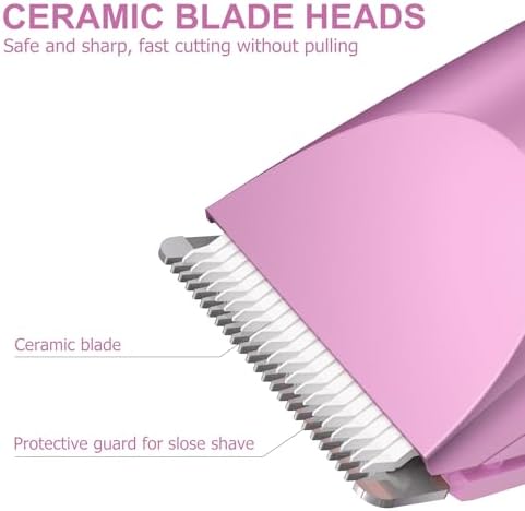 OLOV Electric Body Hair Trimmer - Groin Trimmer for Men - Bikini Trimmer Women - Wet/Dry Shaver Groomer, Replaceable Ceramic Blade Heads, USB Recharge Dock, Waterproof Hygiene Razor, Pink