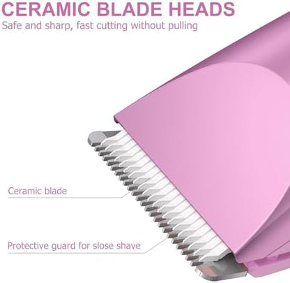 OLOV Electric Body Hair Trimmer - Groin Trimmer for Men - Bikini Trimmer Women - Wet/Dry Shaver Groomer, Replaceable Ceramic Blade Heads, USB Recharge Dock, Waterproof Hygiene Razor, Pink