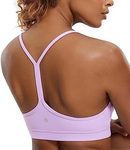 CRZ YOGA Butterluxe Womens Y Back Sports Bra - Padded Racerback Low Impact Spaghetti Thin Strap Workout Yoga Top