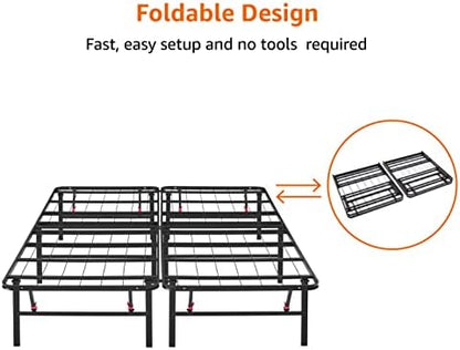 Amazon Basics Bed Frame with Storage, Foldable Metal Platform, Sturdy Steel, No Box Spring Needed, 14 inches High, Tool-Free Setup, Full Size, Black