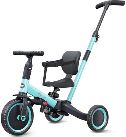 newyoo Tricycles for 1-3 Year Olds, Toddler Bike, Birthday Gift and Toy for Boys and Girls, Toddler Tricycle with Parent Push Handle, Trike with Backrest and Safety Belt, Blue, TR007