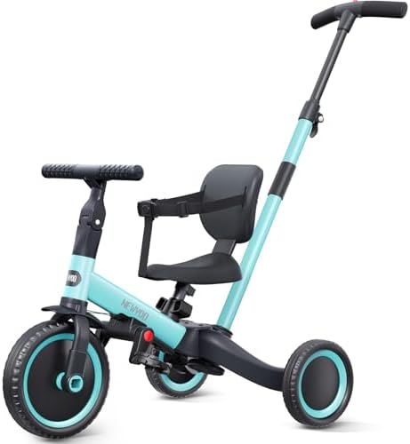 newyoo Tricycles for 1-3 Year Olds, Toddler Bike, Birthday Gift and Toy for Boys and Girls, Toddler Tricycle with Parent Push Handle, Trike with Backrest and Safety Belt, Blue, TR007