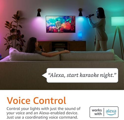 Amazon Basics Smart A19 LED Light Bulb, Color Changing, 9W (60W Equivalent), 800LM, Works with Alexa Only, 2.4 GHz Wi-Fi, No Hub Required, 4 Pack