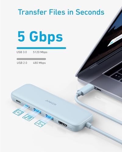 Anker USB C Hub, 5-in-1 USBC to HDMI Hub with 4K Display, 5Gbps USB-C and 2 5Gbps USB-A Data Ports for MacBook Pro, MacBook Air, Dell XPS, Lenovo Thinkpad, HP Laptops and More (Blue)