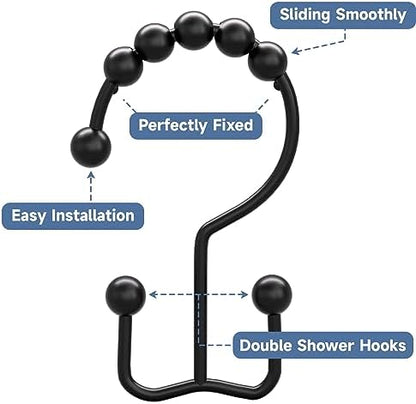 Titanker Shower Curtain Hooks Rings, Rust Resistant Metal Double Glide Shower Hooks Rings for Bathroom Shower Rods Curtains, Set of 24 Hooks - Black