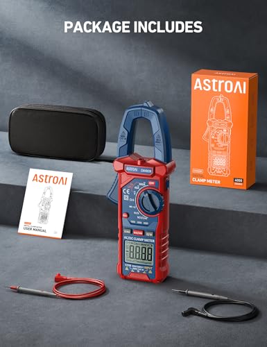 AstroAI Digital Clamp Meter Multimeter 4000 Counts Auto-ranging Amp Tester Measuring AC/DC Voltage & Current, Resistance, Capacitance, Frequency, Continuity, Live Wire Test, NCV Detection