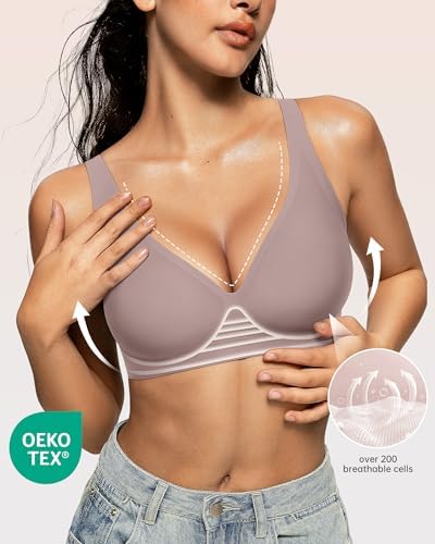 OEAK Womens Deep V Bras Wireless Comfortable Bra Supportive No Underwire Bras Tshirt Push Up Bralettes Plunge Seamless Bra