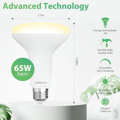 12 Pack BR30 LED Recessed Light Bulb, Dimmable Indoor Flood Light Bulbs CRI80 7W Equivalent 65W 2700K Soft White 650 Lumens, 15000 Lifetime Hours E26 Base LED Can Light Bulb, Flicker-Free