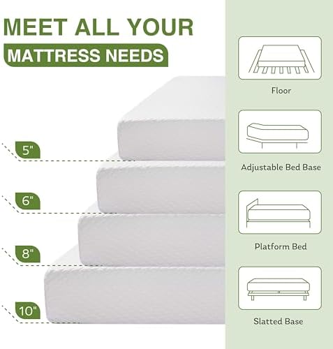Full Size Memory Foam Mattress, 8 Inch Bed Mattress in A Box with Cooling Green Tea Gel, Pressure Relief with Medium Firm Support, CertiPUR-US Certified, 75''L x 54''W, ‎37.3 pounds White