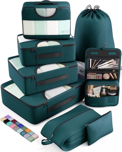 Veken 8 Set Packing Cubes for Travel Essentials, Suitcase Organizer Bags in 4 Sizes, Carry-On Luggage Accessories with Large Laundry & Hanging Toiletry Bag, Must-Have for Airplane, Road Trip & Camping