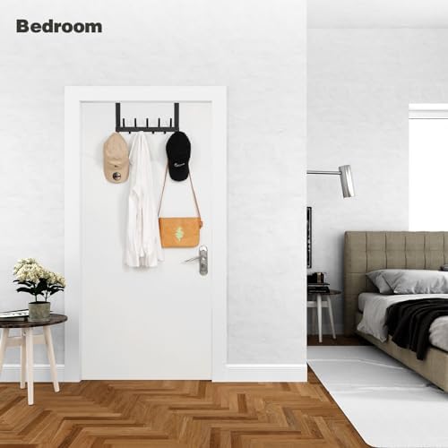 Door Hanger Hook, Over The Door Hooks for Hanging, Over The Door Towel Racks for Bathroom, Over The Door Hanger - 5 Triple Hooks for Towel, Clothes and Hat (Black, 2 Pack), TRI-1P