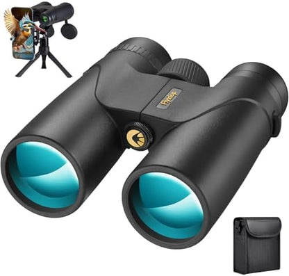 12x42 HD Binoculars for Adults - Upgraded BAK4 Prism and FMC Lens, Phone Adapter + Tripod for Bird Watching, Cruise Ships, Concerts, Hunting, Hiking, Wildlife Observation