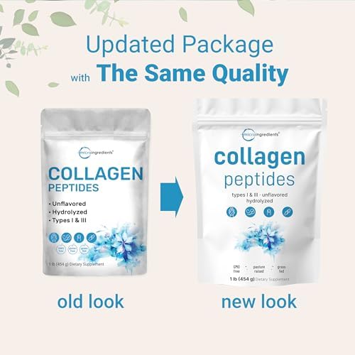Micro Ingredients Bovine Collagen Peptides Powder, 1lb | Type I & III + Natural Protein | Grass-Fed Bovine Source | Unflavored | Supports Skin, Joint & Bone Health | Paleo, Non-GMO