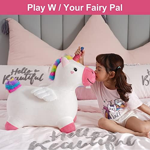 iPlay, iLearn Bouncy Pals Hopping Unicorn Horse, Toddler Girl Inflatable Bouncing Animal Hopper Toy, Outdoor Indoor Plush Ride on Bouncer, Baby Birthday Gift 18 Month 2 3 4 Year Old Kid - Unicorn