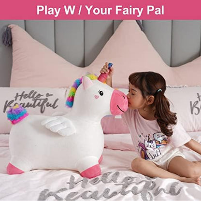 iPlay, iLearn Bouncy Pals Hopping Unicorn Horse, Toddler Girl Inflatable Bouncing Animal Hopper Toy, Outdoor Indoor Plush Ride on Bouncer, Baby Birthday Gift 18 Month 2 3 4 Year Old Kid - Unicorn