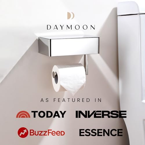 Day Moon™ Chrome Toilet Paper Holder with Shelf - Wipe Holder for Bathroom, Flushable Wipes Dispenser, Toilet Paper and Wipes Holder