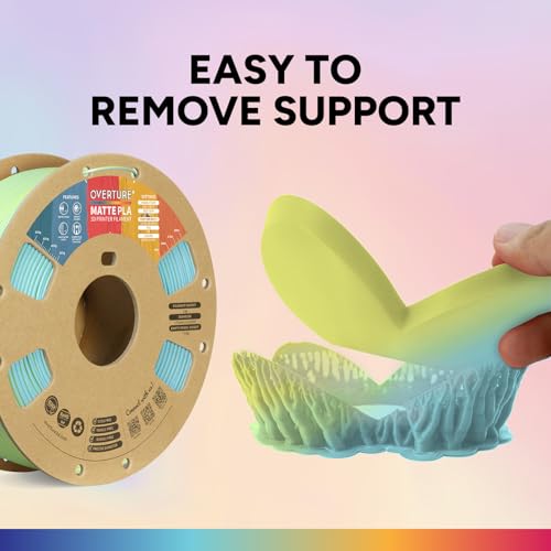OVERTURE Dual Color Matte PLA 3D Printer Filament 1.75mm, Matte PLA 1kg Cardboard Spool (2.2lbs), Dimensional Accuracy +/- 0.02 mm (Matte Light Blue-Yellow)