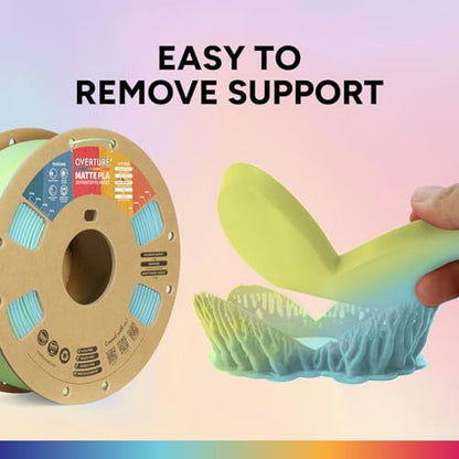 OVERTURE Dual Color Matte PLA 3D Printer Filament 1.75mm, Matte PLA 1kg Cardboard Spool (2.2lbs), Dimensional Accuracy +/- 0.02 mm (Matte Light Blue-Yellow)