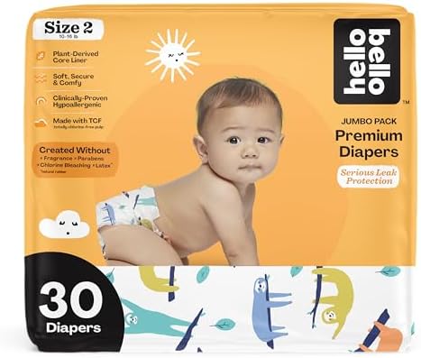Hello Bello Premium Baby Diapers Size 2, 30 Count of Disposable, Extra-Absorbent, Hypoallergenic Diapers with Snug and Comfort Fit, Sleepy Sloth