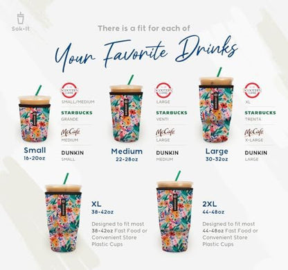 Sok It JavaSok Iced Coffee & Cold Soda Insulated Neoprene Cup Sleeve (Abstract Floral, Medium: 22-28oz)