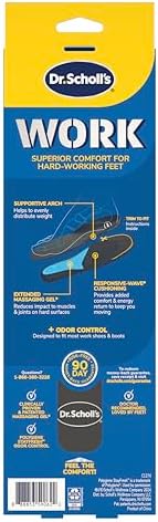 Dr. Scholl's Work All-Day Superior Comfort Insoles with Massaging Gel - Designed for Men & Women with Hard-Working Feet, Eliminates Sore Muscles and Tired Legs, Arch Support Inserts with Odor Control