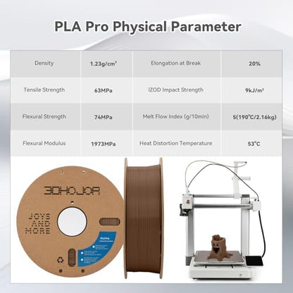 PLA Pro (PLA+) Filament 1.75mm, 3D Printer Filament, Cardboard Spool, +/- 0.03 mm-Brown, 1kg