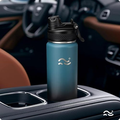 [2-IN-1 LID] Insulated Water Bottle with Silicone Boot (36hrs Cold/18hrs Hot) - DIY Stickers, Leakproof, BPA Free, Black, 24 oz