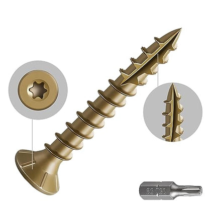 #8 * 1-1/4" Deck Screws, (467pcs) 2 lbs.Exterior Wood Screws, Rust Resistant epoxy Coated, Bronze, T20 Star Bit