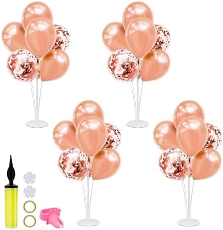 Rose Gold Balloon Stand Centerpiece Table Decorations for Birthday Anniversary Engagement Wedding Bridal Shower Graduation Mother's Day Party Decorations(Rose gold set4)