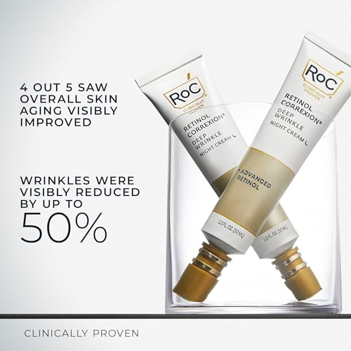 RoC Retinol Correxion Deep Wrinkle Anti-Aging Night Cream, Daily Face Moisturizer with Shea Butter, Glycolic Acid and Squalane, Skin Care Treatment, 1 Ounces (Packaging May Vary)