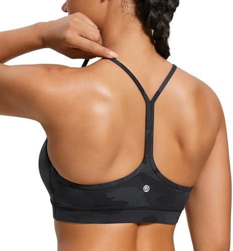 CRZ YOGA Butterluxe Womens Y Back Sports Bra - Padded Racerback Low Impact Spaghetti Thin Strap Workout Yoga Top