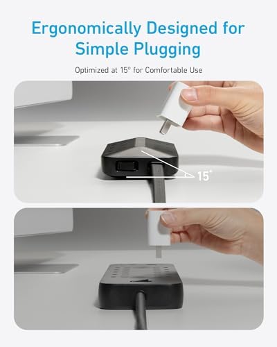 Anker Flat Plug Power Strip 300J with USB Ports, 10-in-1 Ultra Thin Power Strip with 6 AC, 2 USB-A and 2 USB-C Ports,5feet Extension Cord, Desk Charging Station,Home Office College Dorm