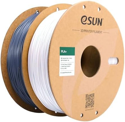 eSUN PLA+ Filament 1.75mm, 3D Printer Filament PLA Plus, Dimensional Accuracy +/- 0.03mm, 1KG per Spool, 2 Spools 3D Printing Filament, Cold White + Grey