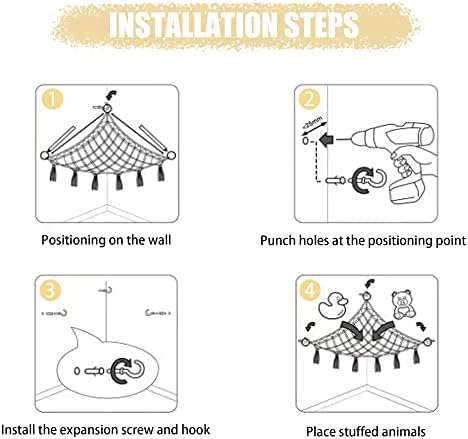 Stuffed Animal Hammock with LED Light, 2 Pack Toy Hammock for Stuffed Animals Storage for Kids, Stuffed Animal Hammock Corner, Black