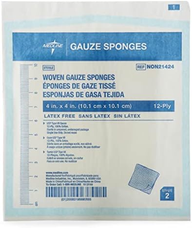 Medline 100% Cotton Woven Sterile Gauze Sponges, 4" x 4", 12-Ply, Ideal for Wound Dressing, Pack of 1200