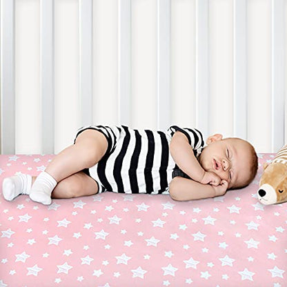 Pack and Play Sheets Girl, Mini Crib Sheets, Stretchy Pack n Play Playard Fitted Sheet, Compatible with Graco Pack n Play, Soft and Breathable Material, Grey & Pink