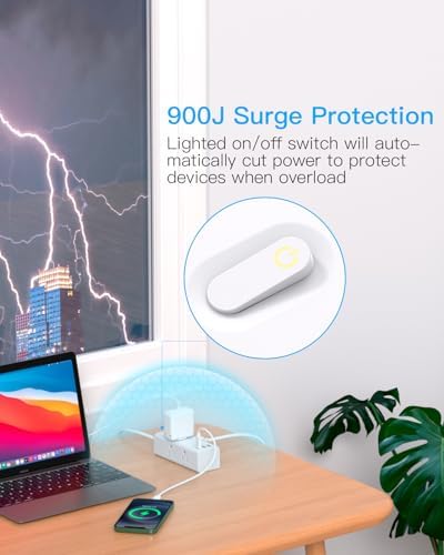 One Beat 10Ft Extension Cord with Multiple Outlets,Flat Plug Power Strip Surge Protector with 10 Ft Long Cord,6 Outlet 3 USB Ports (1USB C),Multi Outlet Wall Plug for Travel,College,Dorm Essentials