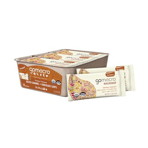 GoMacro MacroBar Organic Vegan Protein Bars - Salted Caramel + Chocolate Chips (2.3 Ounce Bars, 12 Count)