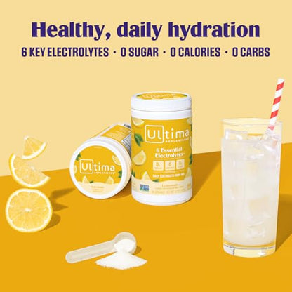 Ultima Replenisher Daily Electrolyte Powder Drink Mix – Sugar Free – Lemonade, 90 Servings – Hydration Powder with 6 Key Electrolytes and Trace Minerals – Keto Friendly, Vegan, Non-GMO