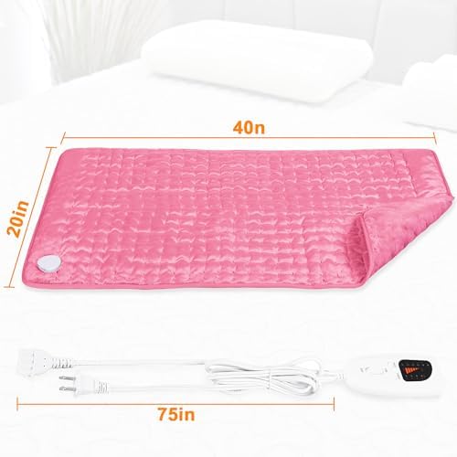 Heating Pad,Electric Heating Pads for Back,Hot Heated Pad for Abdomen,Shoulder,Knee,Multiple Temp and Auto Shut Off(BabyPink, 40''×20')