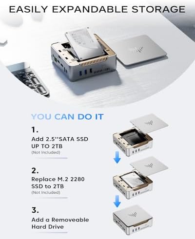 KAMRUI GK3Plus Mini PC, 16GB RAM 512GB M.2 SSD Mini Computers,12th Alder Lake N95 (up to 3.4GHz) Micro PC, 2.5''SSD, Gigabit Ethernet,4K UHD,Three Screen Display, WiFi,BT,VESA/Home/Business Small pc