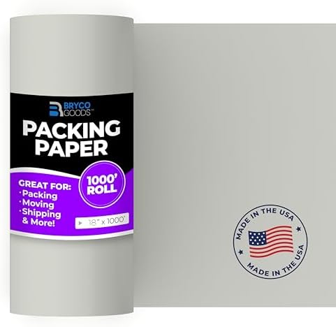 Bryco Goods Large Newsprint Packing Paper Roll - 1000'L x 18”W (700 Sheets 17” Long Equivalent) - USA Made - Newspaper Paper - Packaging, Storage, Shipping & Moving Supplies