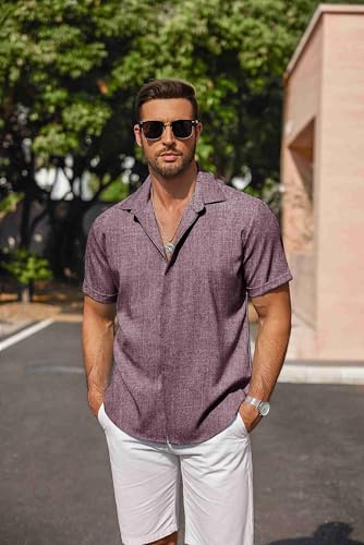 COOFANDY Men's Linen Shirts Short Sleeve Casual Shirts Button Down Shirt for Men Beach Summer Wedding Shirt