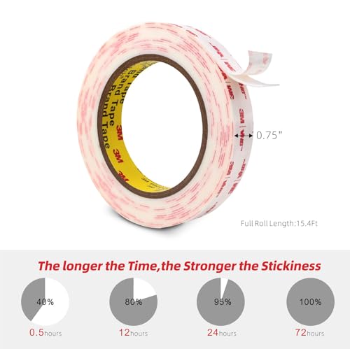 Double Sided Mounting Tape 0.75''x15.4Ft 2 Pack, Made of 3M VHB White 4950 Heavy Duty Adhesive Waterproof Heat Resistant Foam Tape for Car Home Office Deco