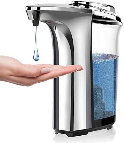 Automatic Soap Dispenser, Touchless Dish Soap Dispenser 17oz/500ml with Infrared Sensor, 5 Adjustable Soap Levels, Liquid Dispenser for Bathroom Kitchen (Silver)