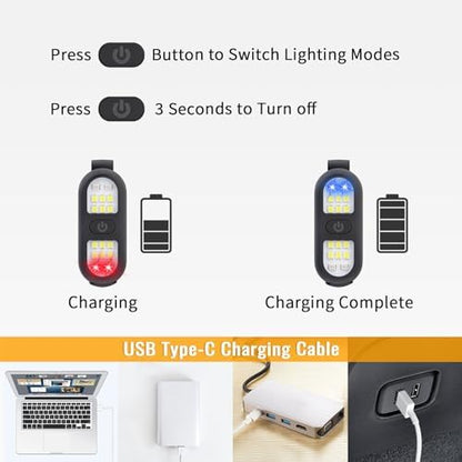 2 Pack Clip on Flashlights, Running Light for Runners Rechargeable Safety Lights for Walking at Night Hands Free Flashlight Portable LED Work Light Warning Flashing Camping Hiking Walking Dog Black